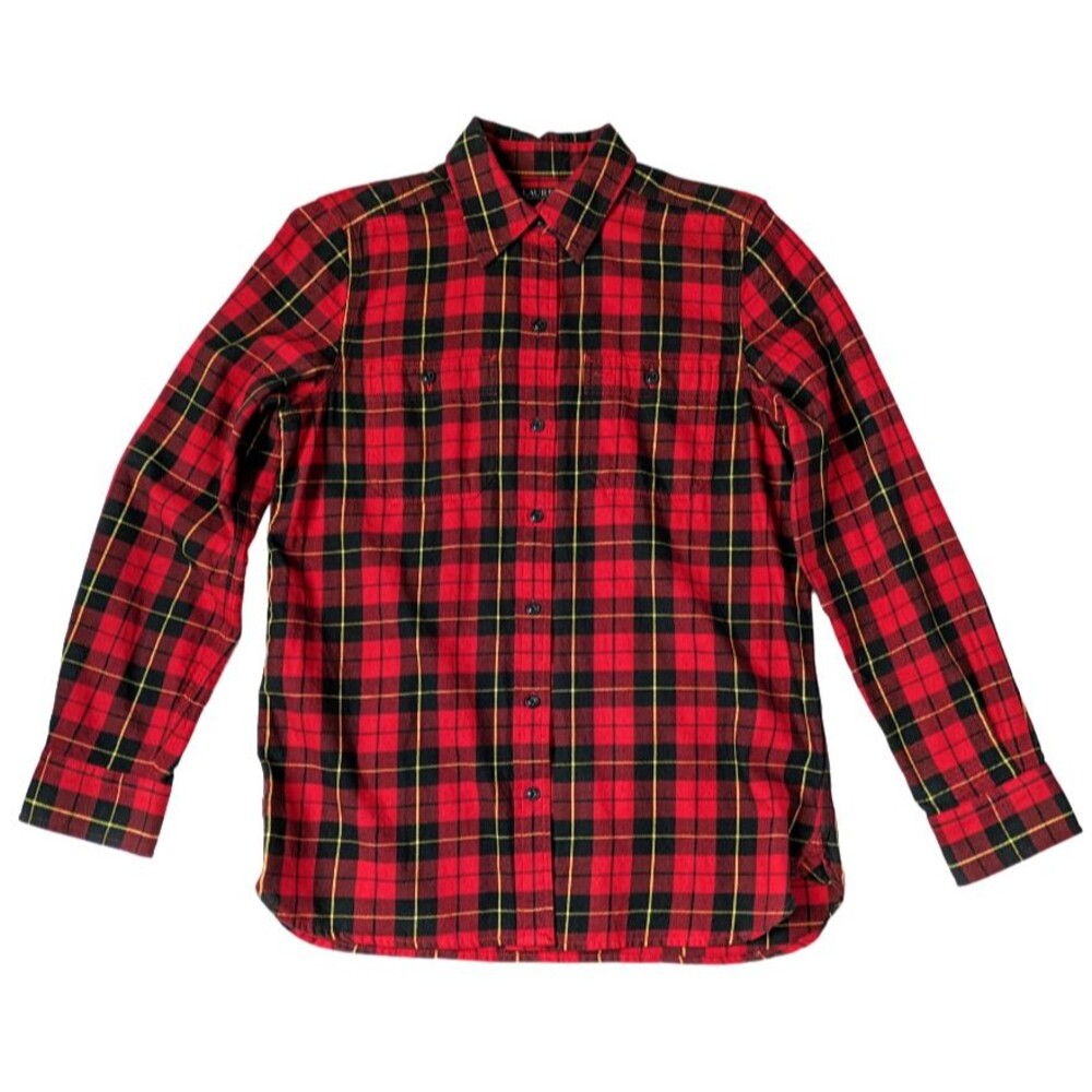 Lauren Ralph Lauren Womens Long Sleeve Button Up Flannel Small Red Plaid